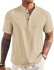 COOFANDY Men's Linen Henley Short Sleeve Beach Hippie T Shirts