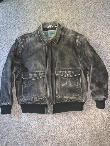 Aeropostale Bomber Jacket Mens 46 Compagnie Generale Black Leather Flight Vtg - product listing photo