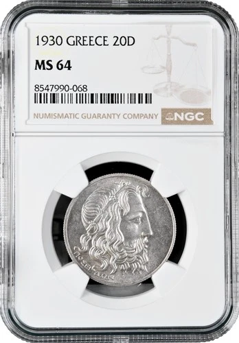 Greece 20 drachmai 1930, NGC MS64, "Second Hellenic Republic (1924 - 1935)"