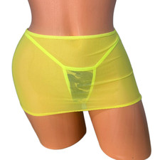 Micro mini skirt pull on exotic dancewear bikini coverup pool beach Yellow Sheer