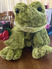 Dan Dee Collector's Choice Green Frog Stuffed Animal Plush Toy Pink Ribbon 14"