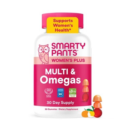 SmartyPants Women's Multivitamin Gummies, Omega 3 90 Count (Pack of 1), Pink