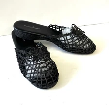 DANIEL GREEN Women’s 10W Diana Lattice Slippers Black Shimmer Mules Low Wedge