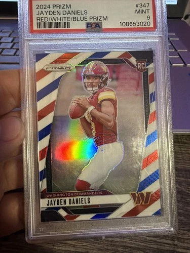JAYDEN DANIELS 2024 PANINI PRIZM ROOKIE RED WHITE BLUE #347 RC PSA 9🔥