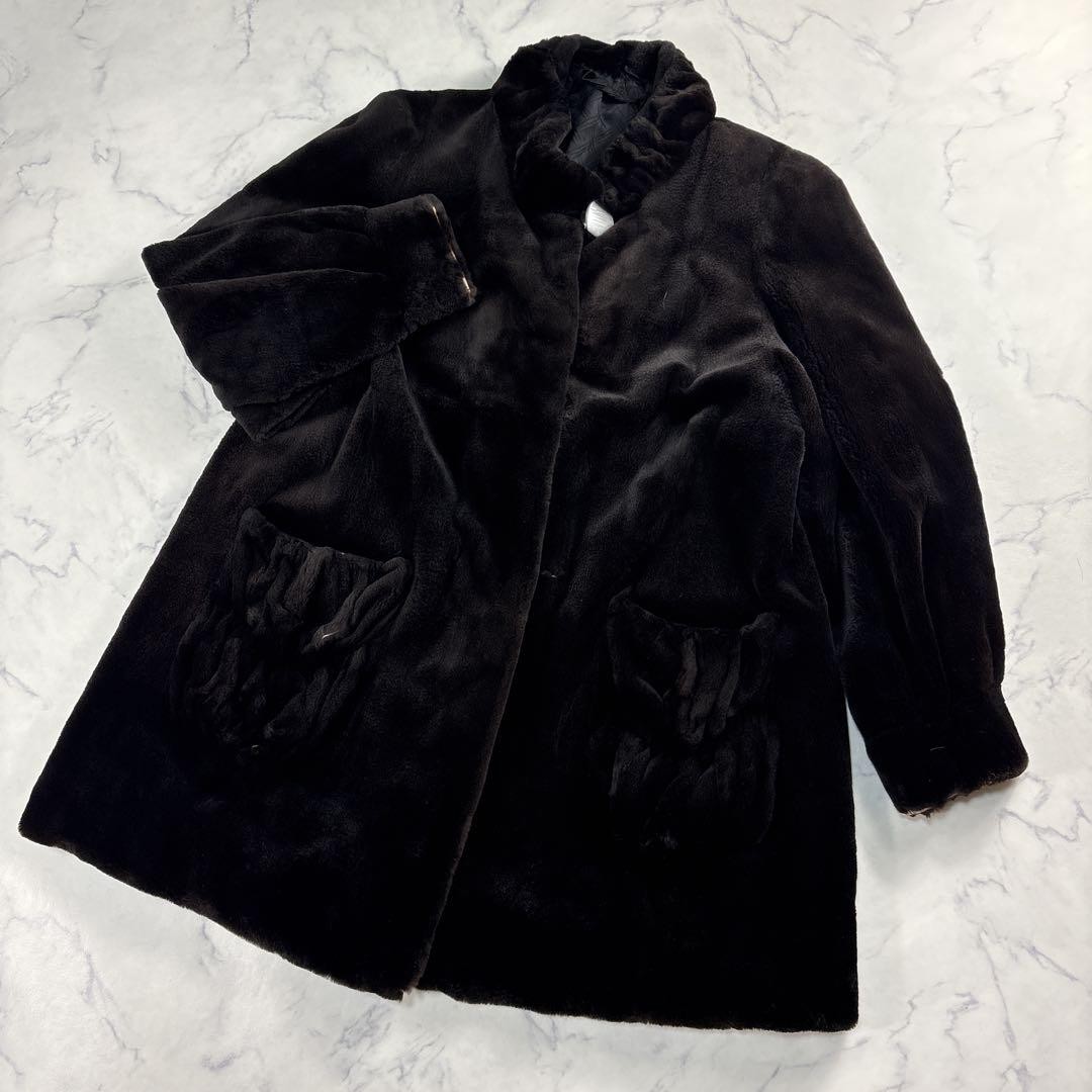 Women's Real Sheared Mink Fur Coat Brown Long Luxury Size Free 86cm Authentic