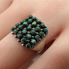 VTG Zuni Native American Sterling Turquoise Petit Point Sz-7 Ring 4.8g yca