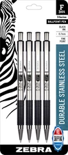 Zebra Pen F-301 Ballpoint Pen, Fine 0.7mm, Black, Refillable, Stainless Steel, 4