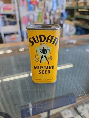 Antique Sudan Mustard Seed Spice Can Container Country Store Wesco Foods Co.