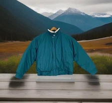 Paul’s Duck Down Puffer Jacket Mens XL Teal Aviator Flight Cloth Ski Coat Vtg