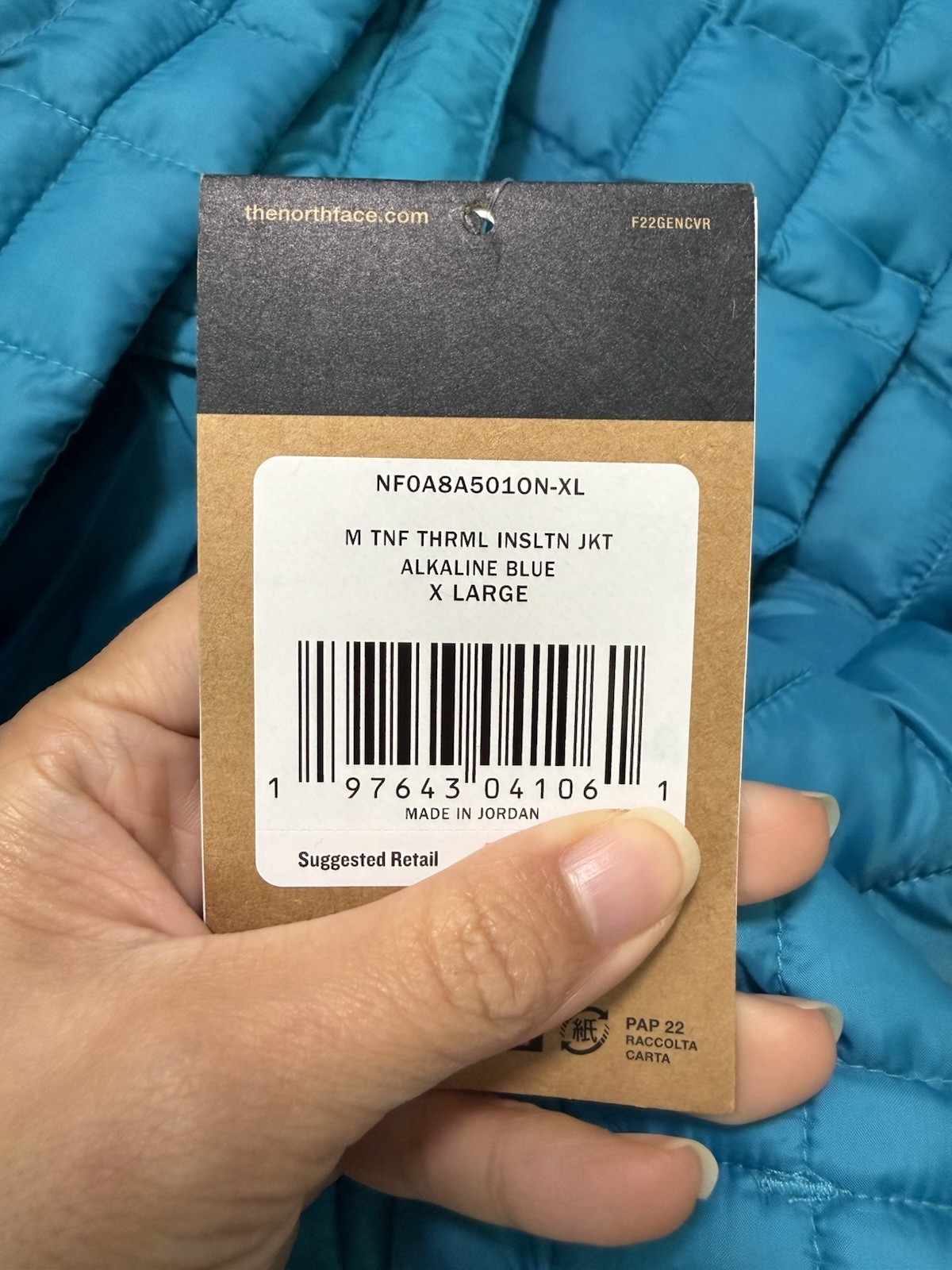 The North Face Thermal Insulated Quilted Full Zip Jacket Alkaline Blue Men XL thumbnail 6
