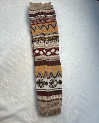 Knit Tribal Pattern Leg Warmers Beige/Multicolor Unisex 20'' Length Stretch