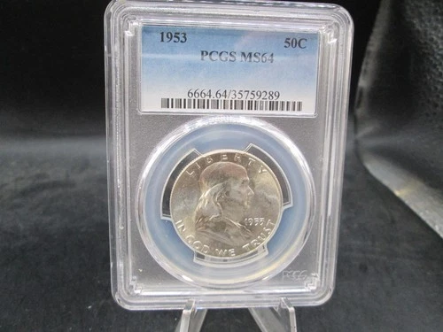 1953 US Franklin Silver Half Dollar Coin PCGS MS64