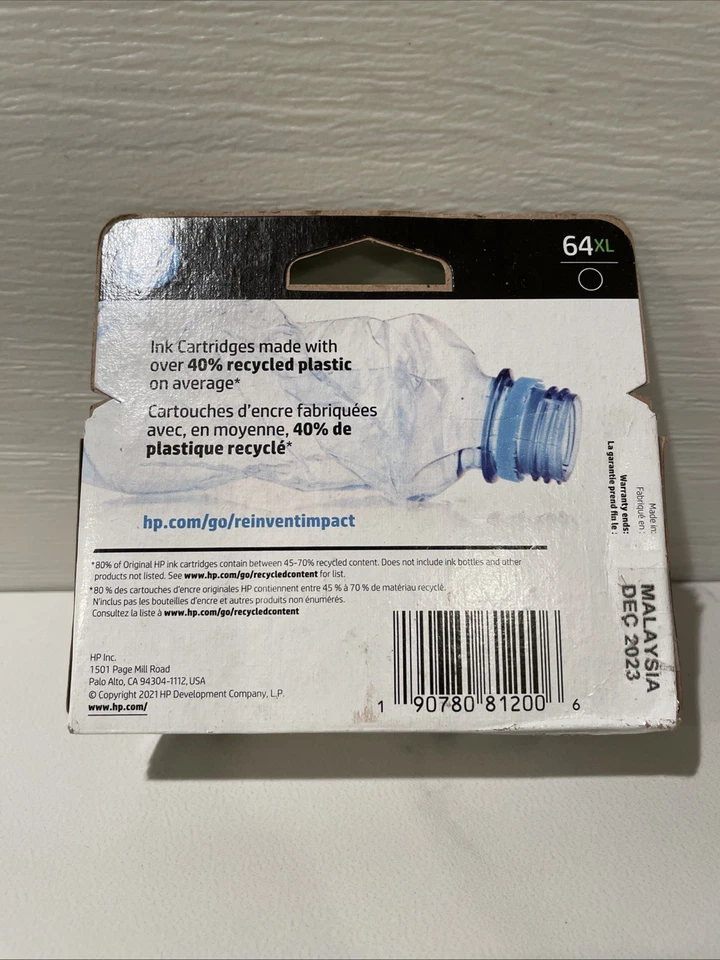 Genuine HP 64XL High Yield Black Ink Cartridge OEM Sealed Expiration 10/2023 - Image 3 of 4