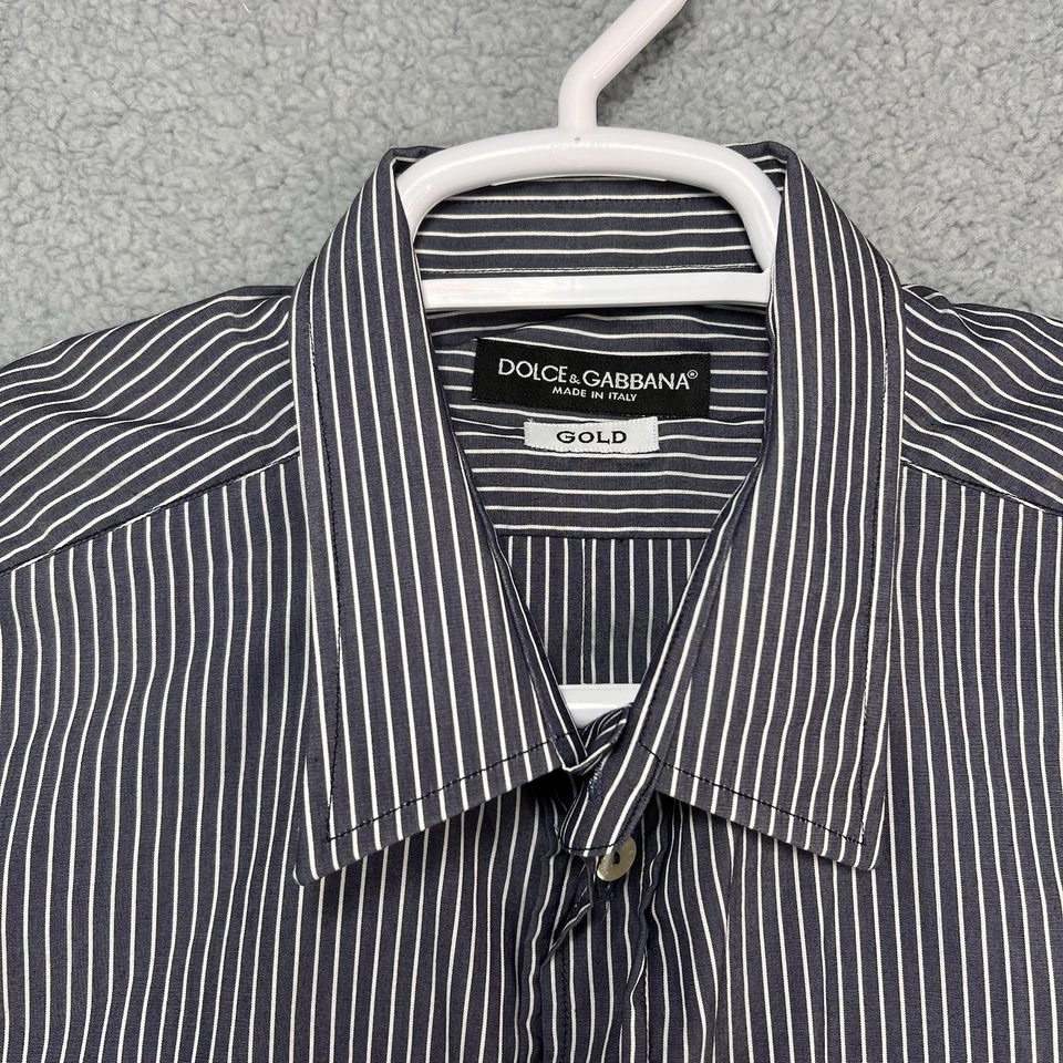 Рубашка мужская Dolce & Gabbana размер L 16/41 золотистая на пуговицах в полоску серая/белая L/S - Изображение 4 из 4