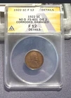 1922 NO D FS -401 strong reverse Die 2  Lincoln Wheat Cent ANACS F12 Details.