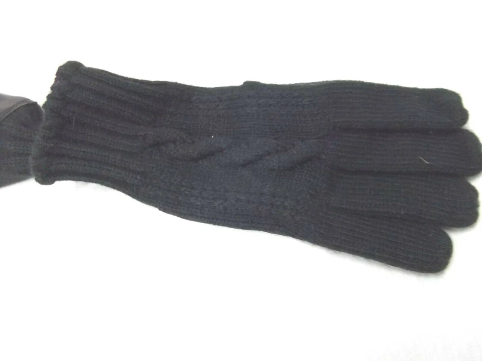 Vtg Marshall Fields black cable knit leather driving wrist gloves sz 6 NEW - Image 4 of 4