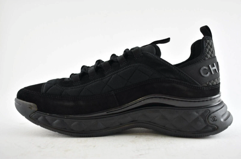 Chanel 21K Mens Black Grey CC Logo Lace Up Tie Low Top