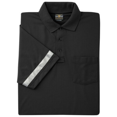 LAWPRO POLICE BIKE PATROL MOISTURE WICKING POLO SHIRT BLACK REFLECTIVE  STRIPE LG