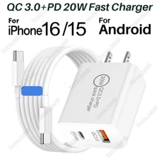 USB C PD 20W Power Adapter Type C Fast Charger Cable For Android Samsung Galaxy