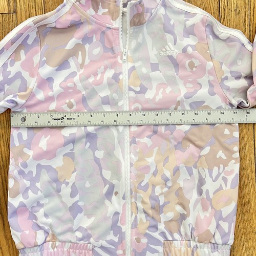 Adidas Kids Pink Camo Track Jacket Girls L Large 14 Full Zip Tri-Stripe Athletic - Picture 7 of 9