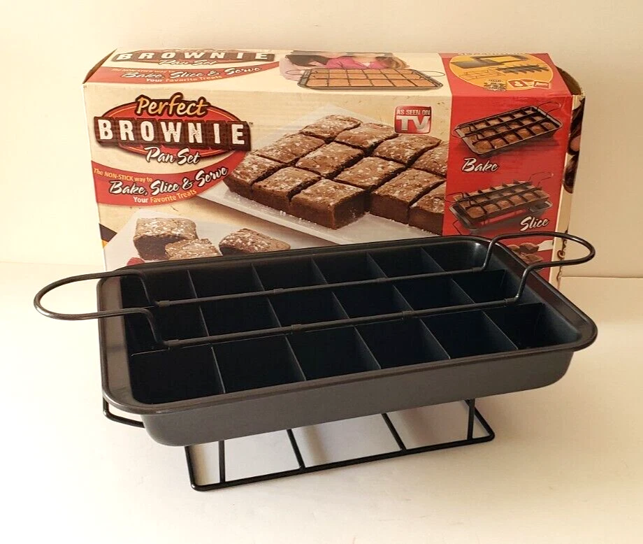 Perfect Brownie Pan Set Non-Stick 12-1/4 x 8 Makes 18 Slices As Seen on  TV EUC