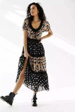 NEW Free People Sun Chaser Midi Dress Size SMALL Black Floral