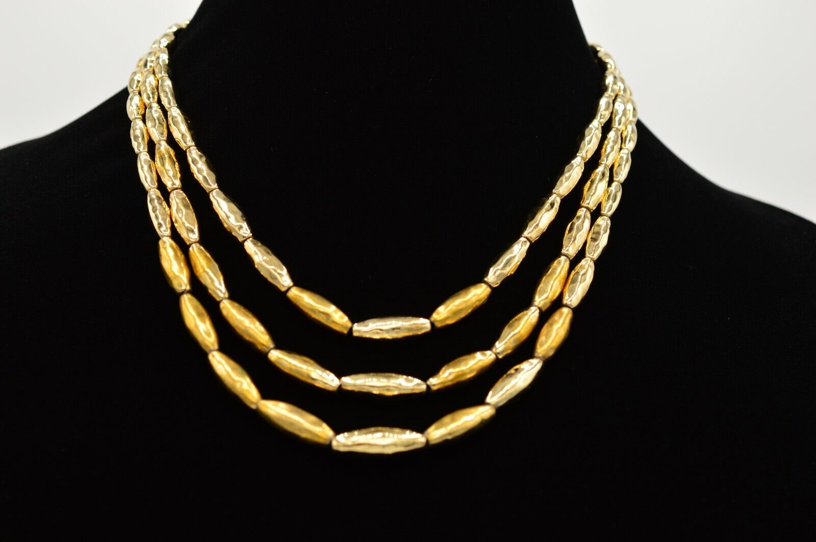 Monet Vintage Necklace Triple Strand Gold Metalli… - image 1