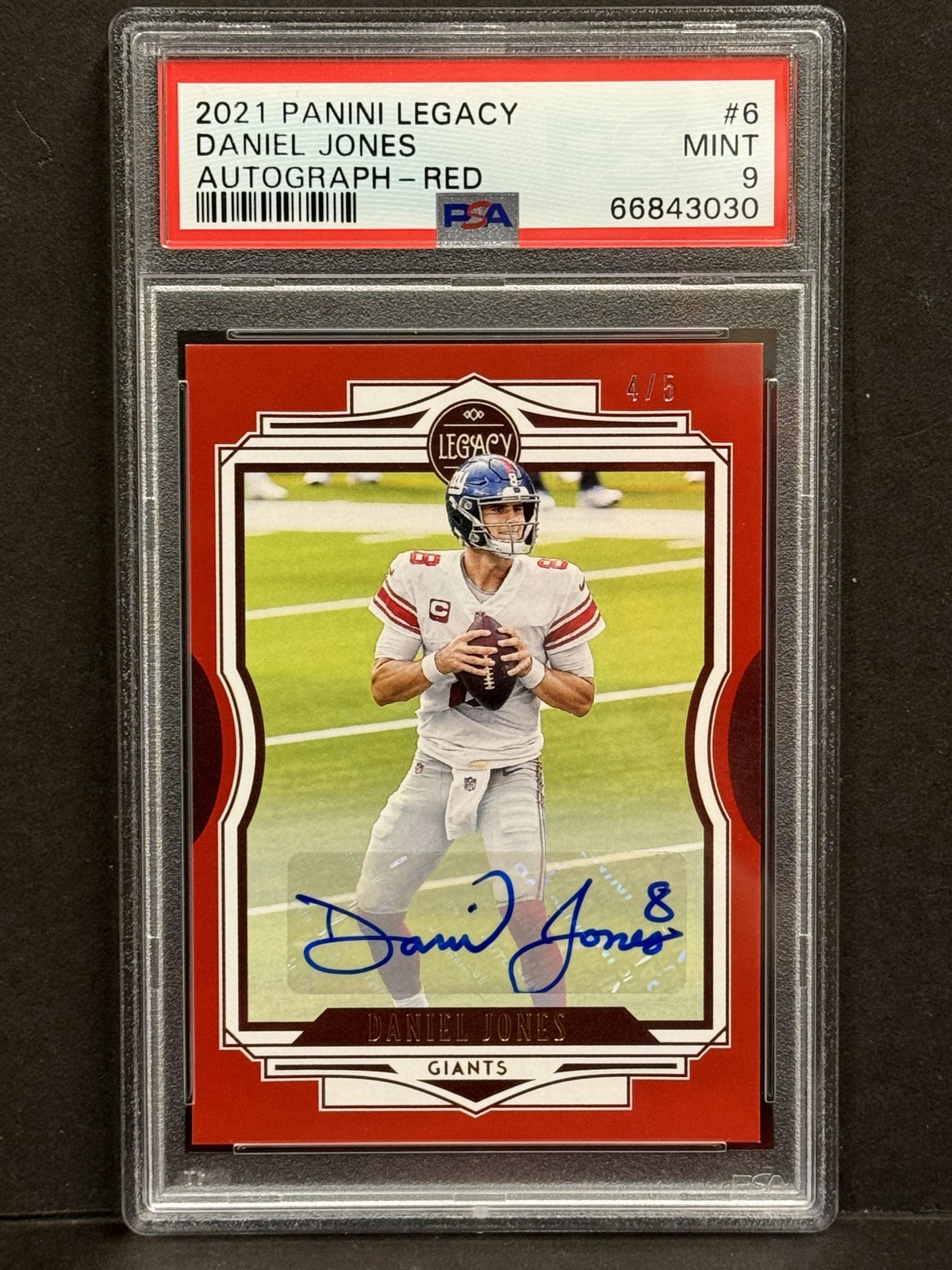 2021 Panini Legacy #6 Daniel Jones Autograph-Red PSA 9