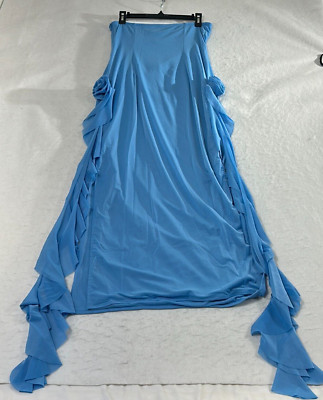 Kaiia Midi Dress Blue Bandeau Mesh Side Splits Corsage Detail Womens Size 8