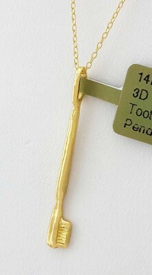 MASSIVER 3D ZAHNBÜRSTE ANHÄNGER 14K GELBGOLD - Neu mit Etikett - Gratis Kette