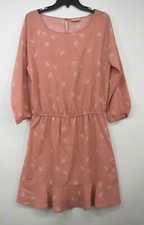 Vestido estampado manga 3/4 Joie para mujer rosa cuello redondo cintura elástica dobladillo con volantes