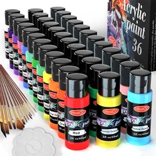 Acrylic Paint Set of 36 Colors 2Fl Oz 60Ml Bottles,Non Toxic 36 Colors Acrylic