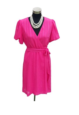 maison tara pink dress Maison Tara Women Solid Pink Pleated Long Sleeve Knee Length Dress Size 4