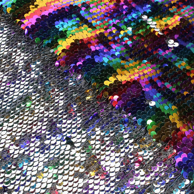 Flip Sequin Fabric by the Yard, Half Yard Reversible Sequin Fabric, Rainbow + Si