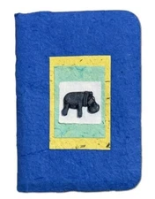 Handmade Paper Journal w/ Stone Hippo 5x7 Notebook Diary Deckle Pages Handcarved