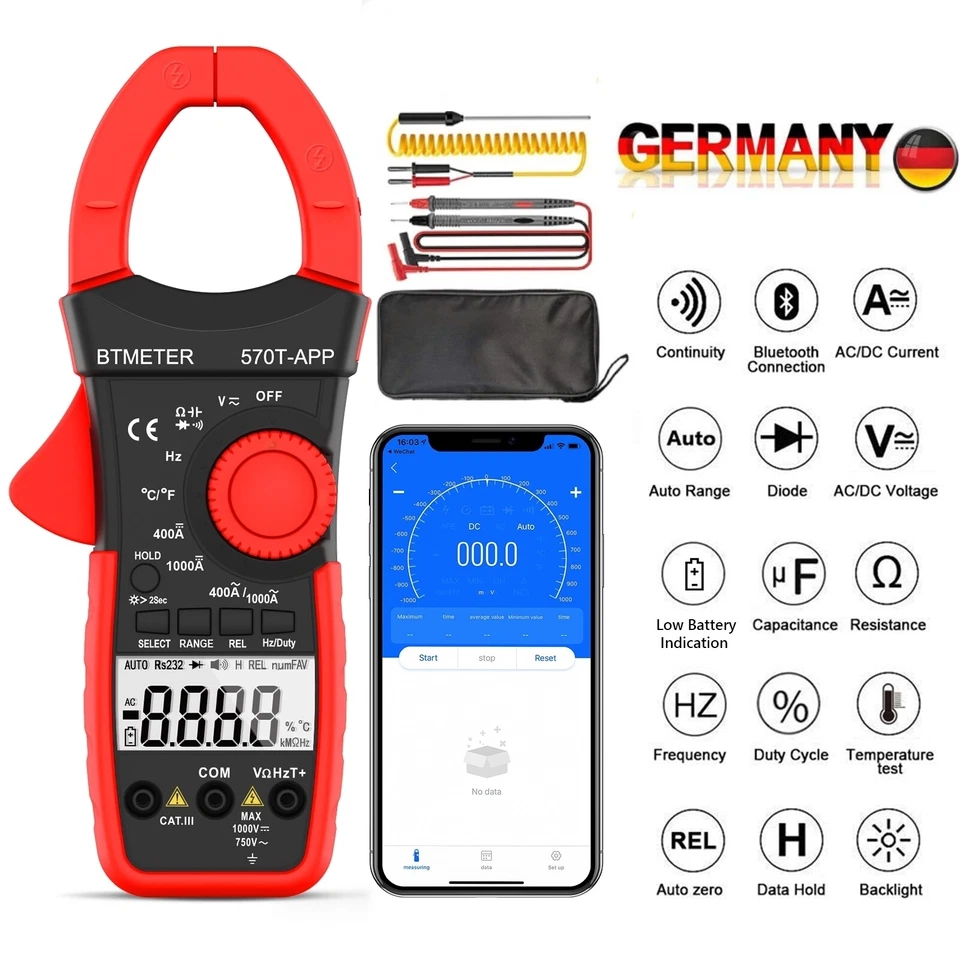 Zangenmultimeter Digital AC DC Zangenmessgerät Stromzange Amp Ohm Voltmeter Temp - Bild 2 von 4