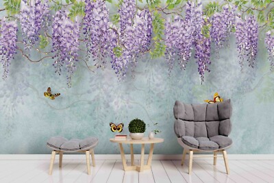 3D Purple Floral Self-adhesive Removable Wallpaper Murals Wall Sticker FC