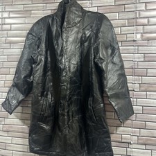 Italian Stone Design Genuine Leather Womans M Jacket Coat Oversize Black Vtg