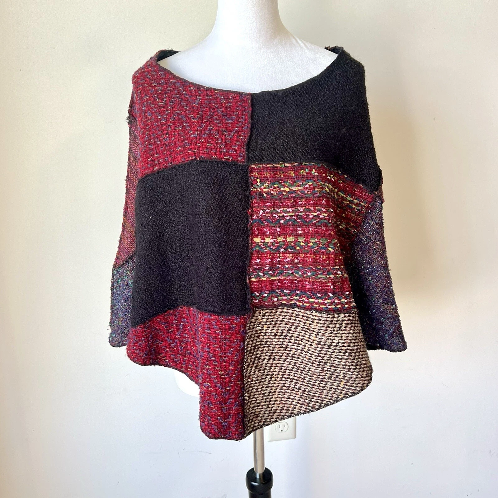 Vintage MIRASOL Colorful Textured Boucle Patchwork Ponch —OS
