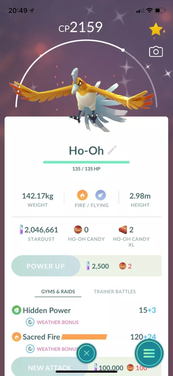 Shiny Ho- Oh pokemon go (Registered or 30 Days)