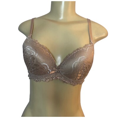 Sophie b Perfect Push Up Blush Lace Floral Balconette BRA Sz 34B Underwire
