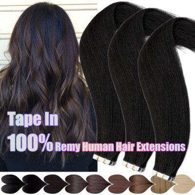 SUPER Tape in Traceless Glue Hair Extension 100% Remy Human Hair Skin Weft THICK