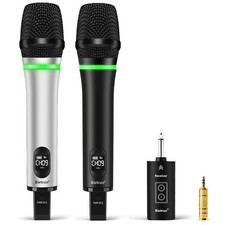 Rechargeable Wireless Microphone,Dual Metal Cordless Handheld Dynamic Wireles...
