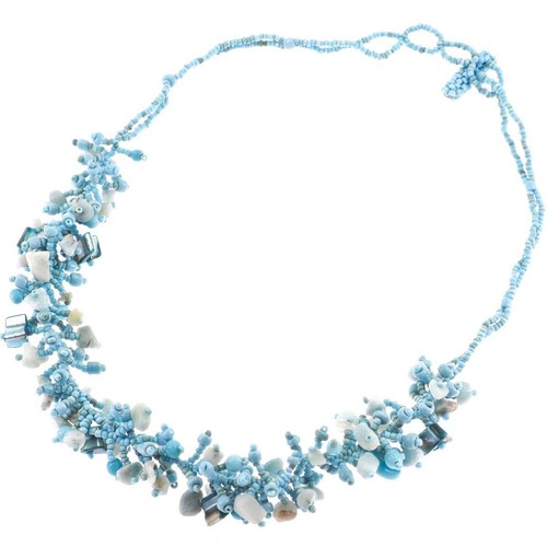 Handmade Mixed Turquoise Seed Beads Mineral Chips Necklace, 20" - Picture 2 of 2