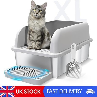 Geschlossene Edelstahl Katzentoilette mit Deckel extra große Katzentoilette für große