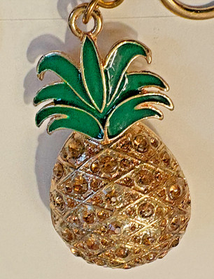 3'' Gold Yellow Clear Rhinestone Bling Pineapple Fruit Bag Charm Keychain New
