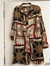 Women Boohoo oversized shirt chain print Shift Dress Black Brown never used UK10
