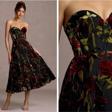 Azazie Atelier Dress Womens 4 Zerina Black Floral Burnout Velvet Strapless Party