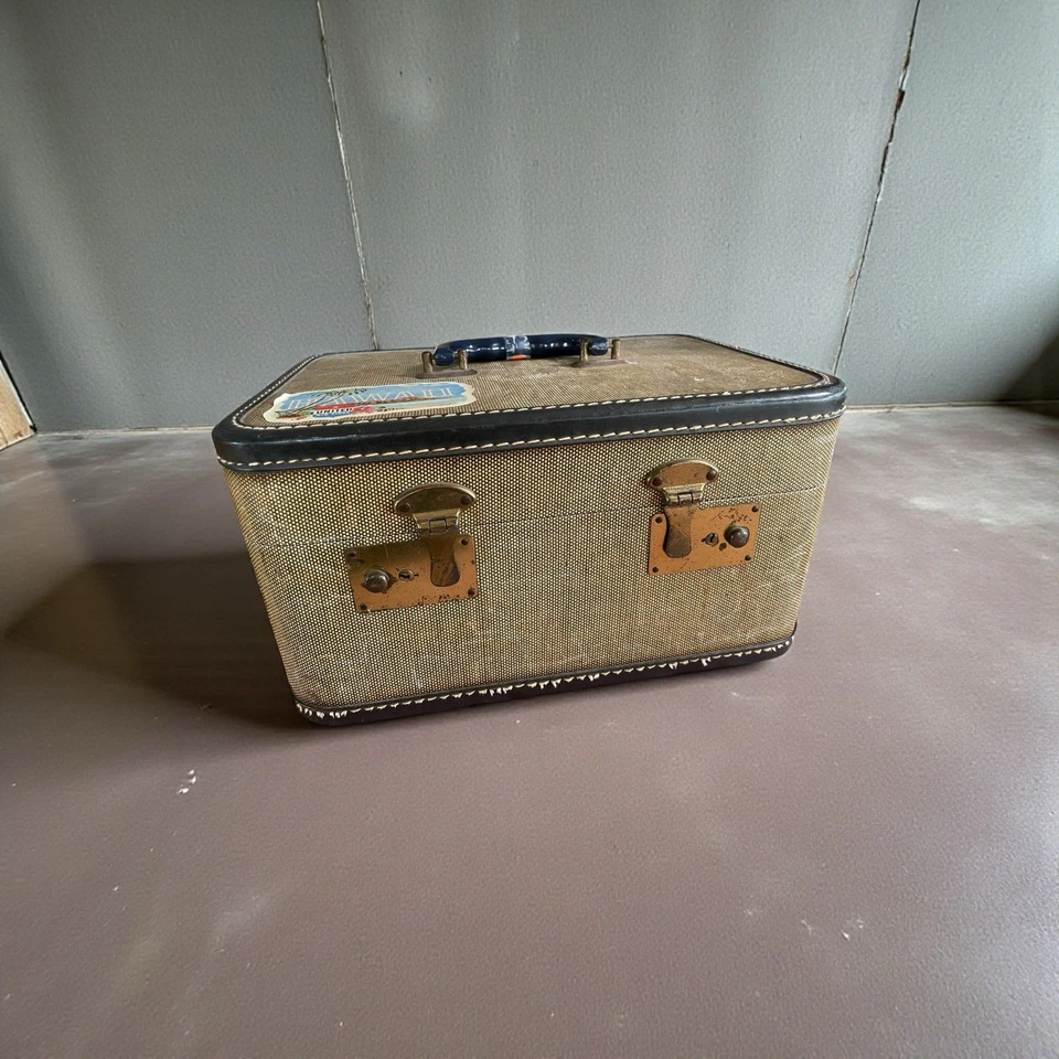 Tocador de viaje vintage de tweed beige de los años 50 maquillaje tren estuche equipaje JC Higgins Foto 4 de 4