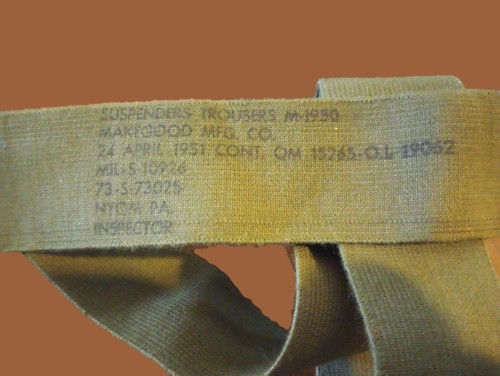 VINTAGE MILITARY ISSUE M-1950 TROUSER PANT SUSPENDERS ELASTIC OD GREEN USA MADE - Picture 5 of 9